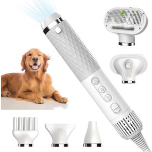 Dog Dryer for Pet Grooming, 1.2Lbs Portable Pet Dryer with Brush, Dog Hair Dryer Quiet Low Noise, 4 Nozzles,3 Temp Settings, 5 in 1 Dog Blow Dryer for Travel Use