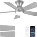 Ceiling Fans with Lights, 36 Inch Low Profile Ceiling Fan with Light and Remote Control, Flush Mount, Reversible, 3CCT, Dimmable LED, Quiet, Nickel Ceiling Fan for Bedroom, Kitchen,Office