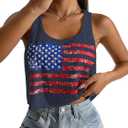 Women's 4th of July Outfits USA Shirt Patriotic Tank American Flag Crop Top (Blue, L)