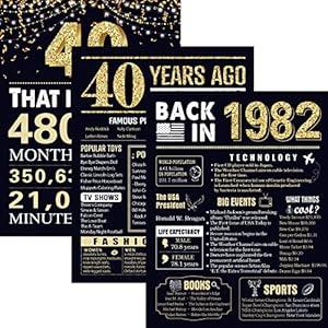 40 Years Ago 40th Birthday Wedding Anniversary Poster 3 Pieces 11 x 14 70s Party Decorations Supplies Large Sign Home Decor for Men and Women ( Back in 1982 - 40 Years)