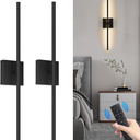Battery Operated Wall Sconces Set of 2, Dimmable Battery Wall Sconce with Remote Control,3000K-6500K LED Wireless Wall Light for Bedroom,Living Room, 26.6 Inch, Black(2 Pack)