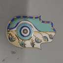 Exquisite Small Ceramic Jewelry Tray - Trinket Dish Evil Eye Decor, Gold Plate Ring Holder, Modern Boho Home Essentials, Perfume Organizer, Witchy, Aesthetic Room Decor (Blue Hamsa)