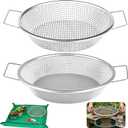 2PCS Soil Sifter for Gardening with Handle,Stainless Steel Rock Compost Soil Sifter for 5 Gallon Bucket,1/4in,1/8in Mesh Garden Sifting Screen Gravel Sawdust Vermicompost with Repotting Mat