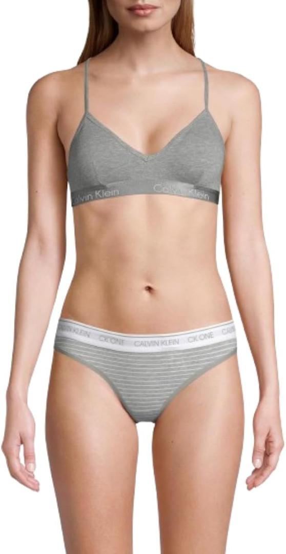 Calvin Klein Women's Motive Cotton Lightly Lined Bralette (Small, Grey Heather)