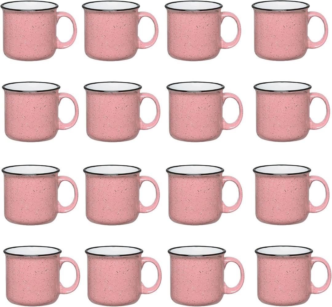 Set of 16 Ceramic Campfire Mugs – 15 Oz, Pink – Coffee & Tea Cups for Home, Work, Travel, Camping – Customizable, Great for DIY, Events, Companies, 16 Count