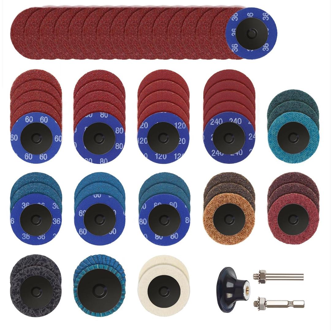 60Pcs Sanding Discs Set 2 inch Quick Change Disc with 1/4 inch Holder Surface Conditioning Disc for Die Grinder Surface Strip Grind Polish Burr Finish Rust Paint Removal