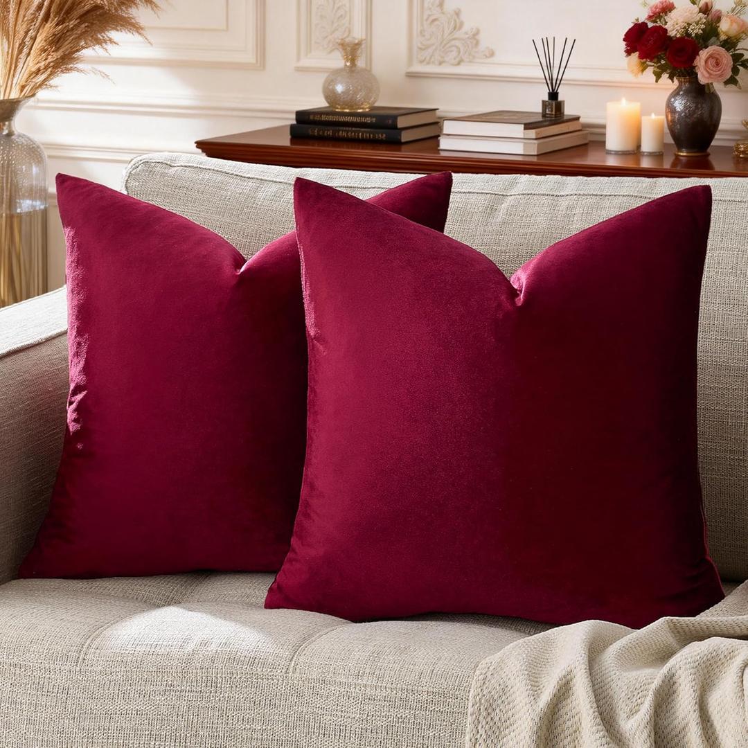 GIGIZAZA Burgundy Pillow Covers 24x24: Pack of 2 Throw Pillows Soft Solid Covers - Velvet Decorative Couch Big Cushion Covers Used for Christmas Room Decor, Living Room, Bedroom, Sofa