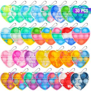 Pop Fidget Toys Bulk Its Valentines Day Gifts for Kids Classroom 30 Pack Valentine Party Favors for Kids Mini Pop Heart Keychain It Fidgets for Classroom Prizes Exchange Birthday Goodie Bag Stuffers