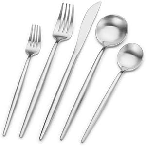 Bettlife Matte Silver Silverware Set, Stainless Steel Satin Finish, Flatware Cutlery Set for 9, 4 Knifes, 4 Forks, One Spoon