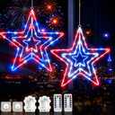 2 Pcs 4th of July Window Decorations Lights, 13.8In Red White and Blue Lights Patriotic Star Light Battery Operated with Timer & 8 Modes 4th of July Decorations Indoor for Home Porch
