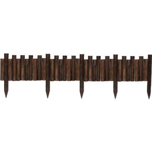 Worth Garden Wooden Staggered Short Fence - 8 in. H. x 3.7 ft. L. Burnt Wood Finish Outdoor Landscape Edging Flexible Decorative Border - Garden Yard Flower Bed Tree Fence - Stakes 4 in. Height