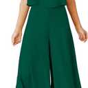 ROYLAMP Women's Summer 2 Piece Outfits Round Neck Crop Basic Top Cropped Wide Leg Pants Set Jumpsuits, XXL