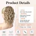 Flufymooz Ponytail Extension, 12" Short Claw Ponytail Extension Wavy Curly Jaw Clip in Pony tails Hair Extension Natural Synthetic Hairpiece for Women (Honey Blonde with Blonde Highlights)