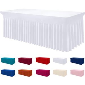 Smiry Spandex Tablecloth, Elastic Fitted Stretch Tablecloth for 8FT Rectangle Tables, Waterproof Washable Table Cover Skirt for Outdoor, Wedding, Banquet & Parties (White, 96Lx30Wx30H Inch)