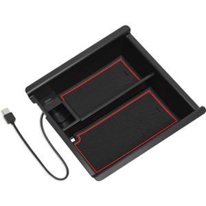 Center Console Organizer with USB Port for Toyota Tacoma Accessories 2023 2022 2021 2020 2019 2018 2017 2016,3rd Gen TRD Offroad Upgrades Mods Interior Para Organizador Coin Insert Tray Truck Box