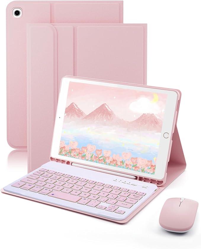TUNKARMOR Keyboard Case for iPad mini 5 & Mini 4 7.9 inch  with Mouse and Magnetically Keyboard, Case with Pencil Holder for iPad mini 5th / 4th Generation, Auto Sleep/Wake, Pink