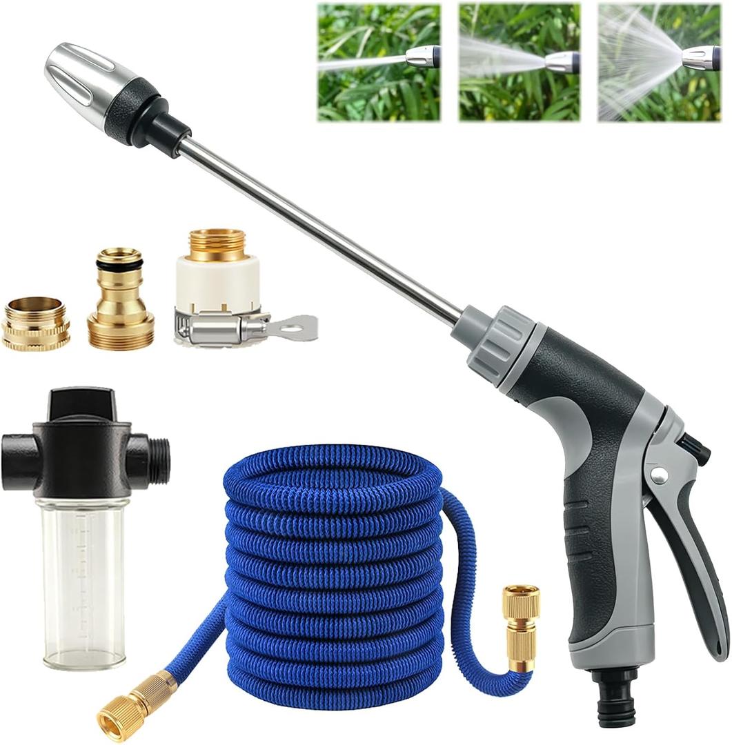 Aquoxis Pressure Washer Gun, High Pressure Jet Hose Nozzle, 3 Spray Modes Handheld Pressure Washer Nozzle for 3/4" Garden Hose, Watering Sprayer for Cleaning Yard Patio Car Pets, Easy to Install (B)