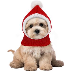 Christmas Pet Hat - Red Knitted Cat Santa Dog Hat, Warm Winter Neck Ear Warmer Headband Protector Costume Headwear for Pet Outfit Decoration (L)