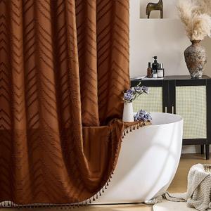 Siiluminisoy Extra Long Shower Curtains Burnt Orange 72 x 96 Inches Tufted Chevron Fabric for Bathroom Vintage Shabby Chic Waterproof Cloth Shower Curtain