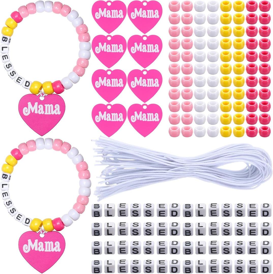 Ferreve 24 Sets Religious Mother's Day Beads Bracelet Crafts Kit Gifts Christian Bead Crafts DIY Religious Mom Blessed Bracelet Make Your Own Mom Party Favors Kits for Vbs Sunday School Making