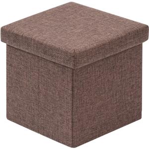 B FSOBEIIALEO Storage Ottoman Cube, Linen Small Foot Seat, for Living Room, Bedroom, Home Office, Dorm Storage Footrest Brown 11.8"x11.8"x11.8"