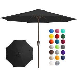 JEAREY 10FT Outdoor Patio Umbrella Outdoor Table Umbrella with Push Button Tilt and Crank, Market Umbrella 8 Sturdy Ribs UV Protection Waterproof for Pool, Garden (Black)