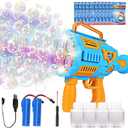 Automatic Bubble Machine Gun Rechargeable Bubble Gun for Kids with 4 Bottles 10 Bags of Refill Solution Lights Electric Bubble Blaster Toys