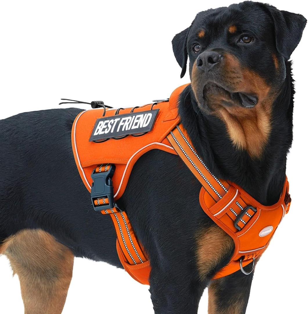 AUROTH Tactical Dog Harness for Large Dogs No Pull Adjustable Pet Harness Reflective K9 Working Training Easy Control Pet Vest Military Service Dog Harnesses Orange (XL, Neck: 20-31", Chest: 26-42", 75-135 lbs)