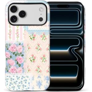 Case for iPhone 17 Pro Max, Hybrid 2-Layer Case, Military-Grade Protection Durable Shockproof Anti-Scratch Phone Case, Floral Lace Patchwork