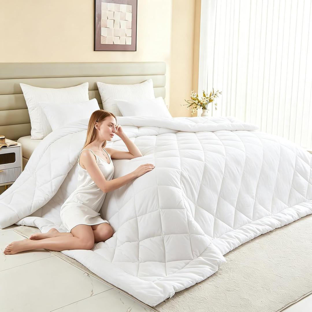 120x98 Oversized King Comforter,Super King Size Comforter Oversized, All Season Soft Lightweight Quilt Down Alternative Duvet Insert with 8 Corner Tabs(120x98, White)