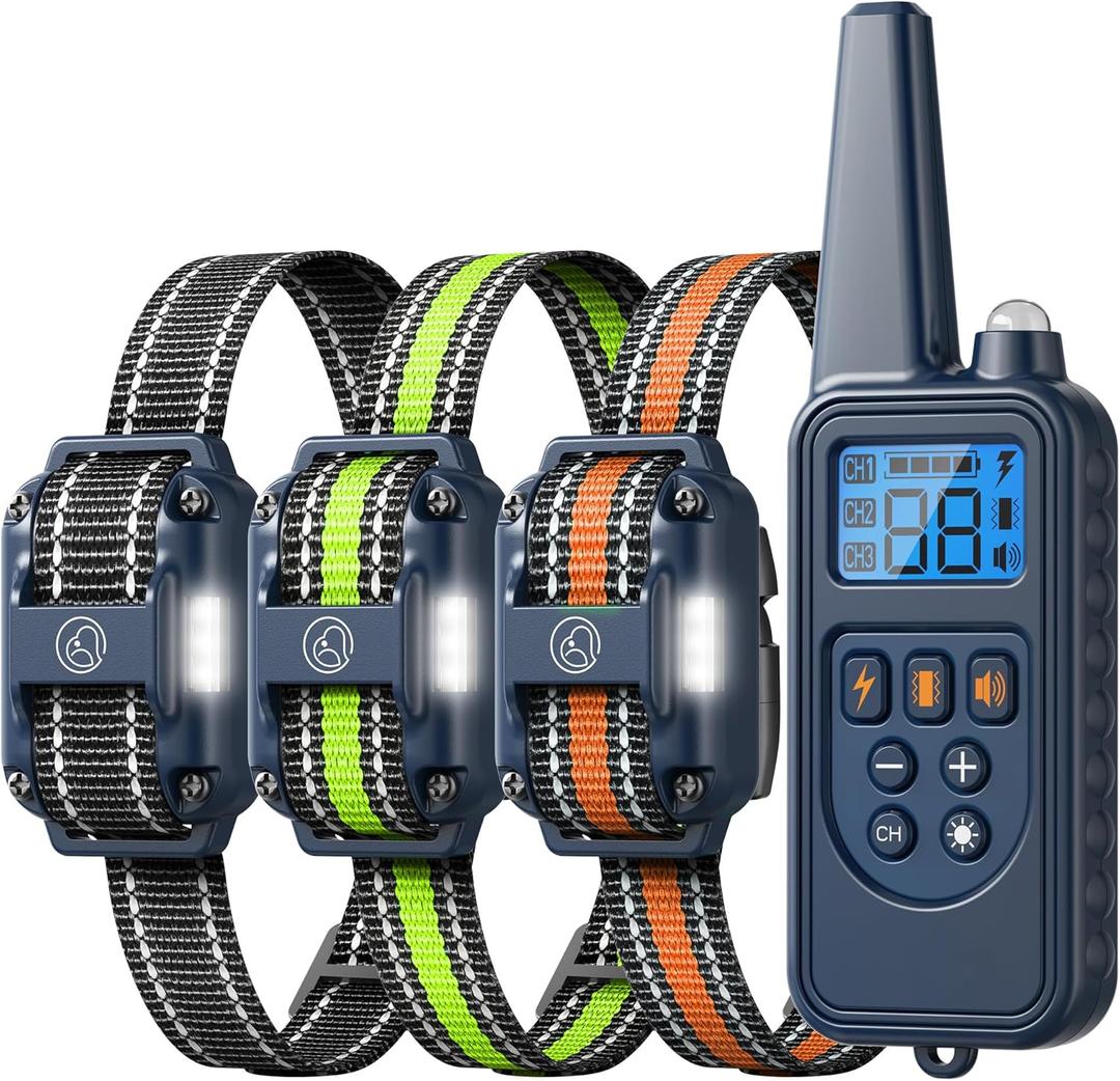 Shock Collar with Remote, Dog Training Collar, 4 Training Modes with Beep, Vibration, Safe Shock, Led Light, 2600 ft Wireless Range, Rechargeable for 3 Dogs, Small Medium Large 5-120Lbs