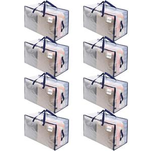 VENO 8 Pack Moving and Storage Bags, Heavy Duty, Alternative to Moving Boxes, Large Packing Totes Supplies for College Dorm Room with Zipper for Clothes, Wide Open Design (Clear, 8 Pack)
