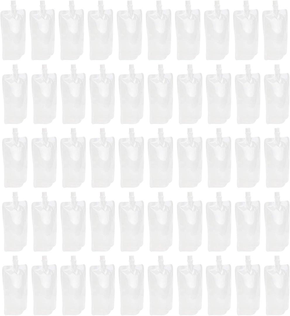 Operitacx 50 Pcs Reusable Clear Drink Pouches with Leakproof Suction Nozzle, Stand-up Travel Liquid Pouch, Beverage Bags for Juice Milk Homemade Drinks 6.69X4.33X2.36 Inches (300ml)