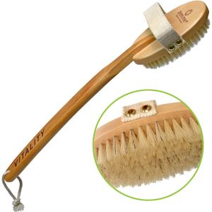 Premium Boar Brush by Zen Me, Exfoliating Brush with Medium Firm Natural Bristles for Cellulite and Lymphatic, Body Scrub Brush with Detox eBook Gift (1-Pack)