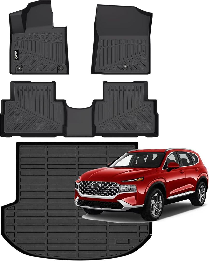Jenofa-Floor Mats for 2021-2023 Hyundai Santa Fe (Gas Only) 5 Seats Cargo Mat Car Mats for 2022 Santa Fe All Weather Waterproof Durable Rubber Floor Lliner Accessories Full Set Black 3PC