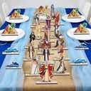 Passover Decorations Set of 26  Wooden Tabletop Centerpiece with Stand for Seder, Jewish Holiday, Easter & Home Decor  Includes Moses, Red Sea & Exodus Story Figurines for Festival Party Supplies