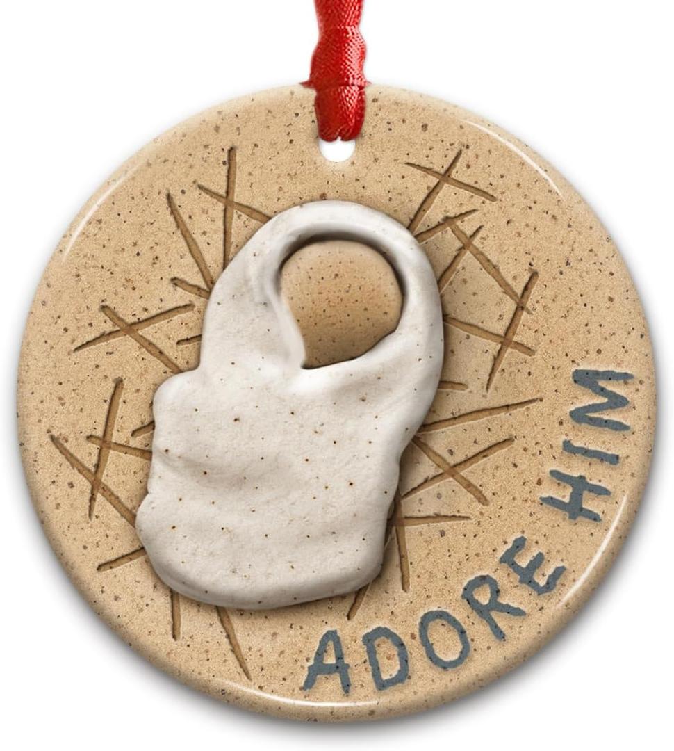 5 x Adore Him Nativity Scene Christmas Ornament 2025 - Baby Jesus Christian Ornament, Religious Christmas Tree Decoration for Believers - Faith-Based Gift Celebrating The Birth of Jesus
