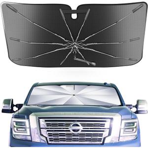 Portable for Nissan Titan 2020-2024 2025 Windshield Sunshade Umbrella with Carry Bag, 2 in1 Ice Crystal Durable Compact Shade Umbrella UPF50+ UV Front Window Heat Insulation Protection Outdoor Camping