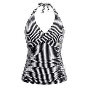 Tempt Me Women’s Black Striped Tankini Top Halter Tummy Control Swim Tops Only Twist Front V Neck Bathing Suit No Bottom S