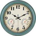 zyzamay 13 Inch Outdoor Clock with Thermometer and Hygrometer, Waterproof and Silent, Large Easy-to-Read Numbers, Ideal for Bedroom, Office, Living Room, Porch, Garden, Pool (Green)
