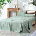 PHF Cooling Sheets Set Queen Size, Rayon Derived from Bamboo & Polyester, Breathable & Wrinkle Free Silky Soft Bedding Sheets, Wider Elastic Band, 16" Deep Pocket Bedding Set & Pillowcase, Sage Green