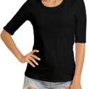 VIIOO Women's Basic Half Sleeve Crew Neck T-Shirt Casual Solid Slim Cotton Top(Black/O-Neck,S)