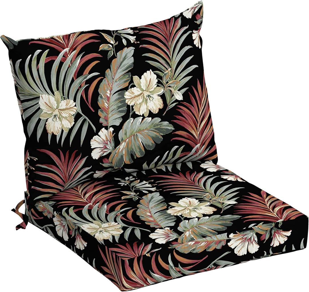 Arden Selections Outdoor Dining Chair Cushion, 21 x 21, Water Repellent, Fade Resistant 21 x 21, Simone Black Tropical