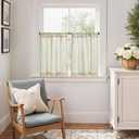 jinchan Green Boho Linen Kitchen Tier Curtains 24 Inch Rod Pocket 2 Panels, 26"W x 24"L