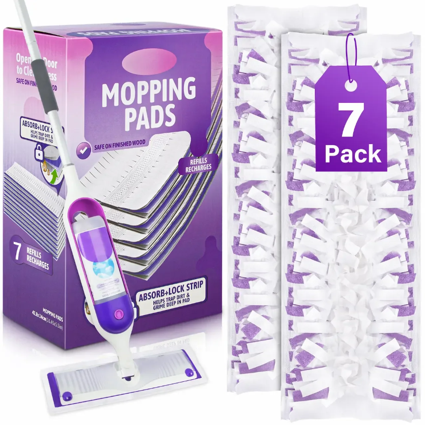 Disposable Mop Pads Refills for Swiffer Powermop: 7 Pcs Wet Dry Pad for Multi-Surface Floor Cleaning - Mopping Replacement for Tile Hardwood - Sweeping Cloths for Home Kichen