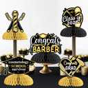 2 x Cosmetology Graduation Decorations 2026 Black Gold, 8pcs Barber Graduation Decoration Honeycomb Centerpiece Hairstylist Table Decoration for Cosmetologist School Survivor Graduation