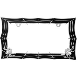 GG Grand General 60468 Chrome and Black Spider Web Style License Plate Frame w/2 Holes, 7"L x 13"W