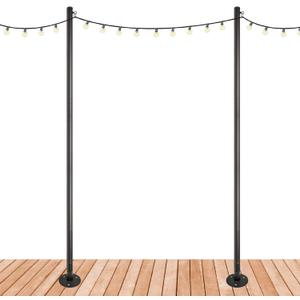 EXCELLO GLOBAL PRODUCTS Premium String Light Poles - 2 Pack - Extends to 10 Feet Deck Mount (Wood/Concrete)