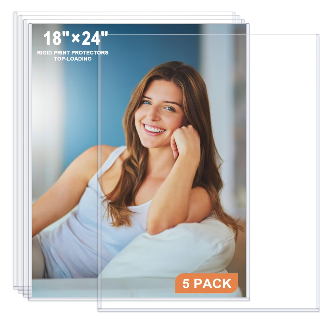 Ndsox 5 Pack 18" x 24" Rigid Print Protectors Clear Hard Plastic Sheet Protectors Poster Sleeves Top-Loading Rigid Newspaper Magazine Page Holders for Photos, Presentations, Art Painting, Sheet Music