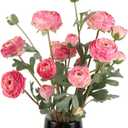 Artificial Ranunculus Pink Silk Flowers Persian Buttercup,18 Heads Vintage Long Stems Fake Flowers for Home Wedding Decoration Bride Bouquet Silk Rose for Flowers Crafts Floral Arrangement (Pink)